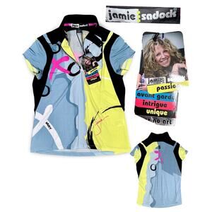 NWT Jamie Sadock Golf Polo Shirt Womens XS Colorful Abstract Pop Art Fashion Top